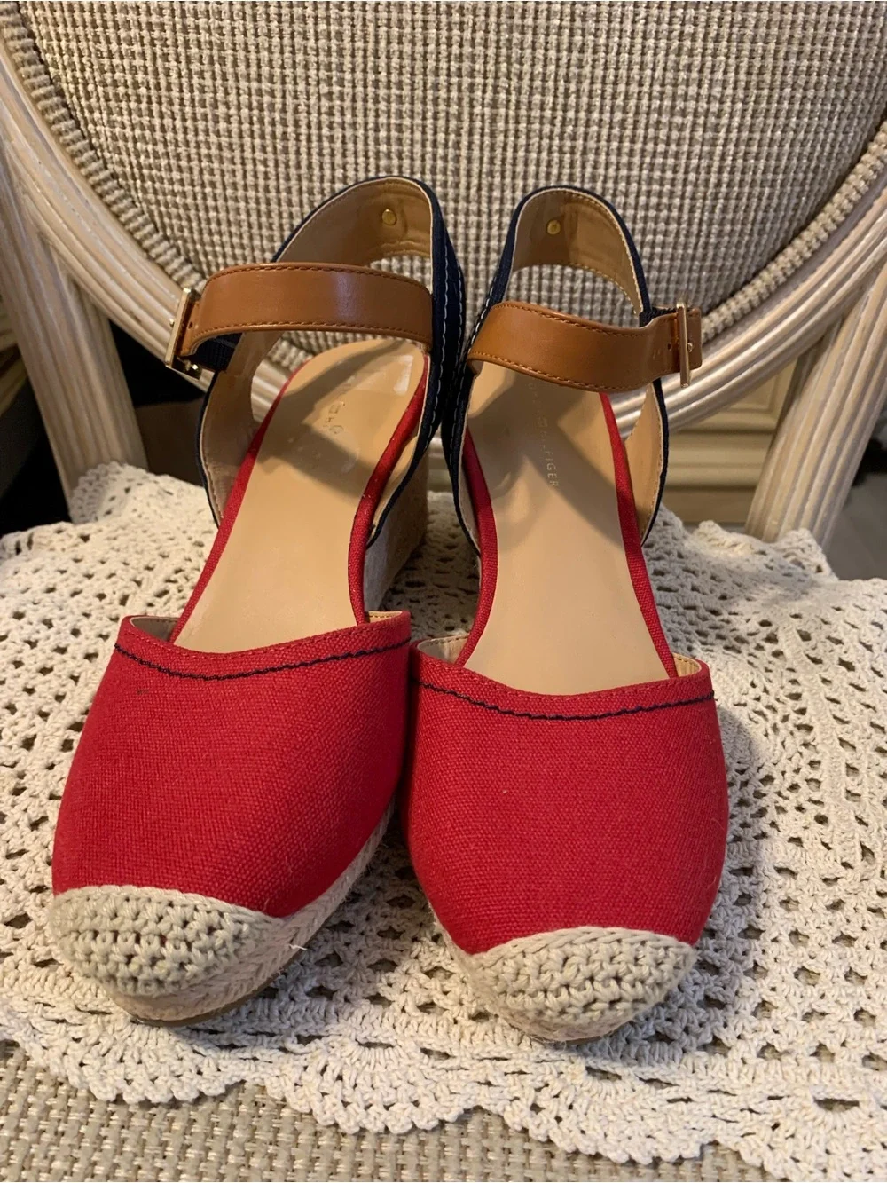 Tommy Hilfiger Red Canvas Nilsa Espadrille Wedge Sandals size 7 1/2